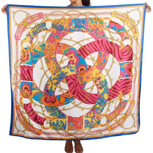 Multicolor Floral Rings Printed Scarf for Women
