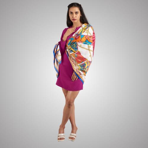 Multicolor Floral Rings Printed Scarf for Women