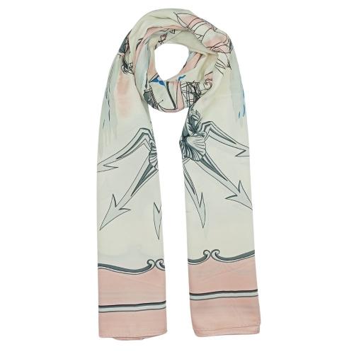 White with Pink Selling Ship Printed Scarf for Women