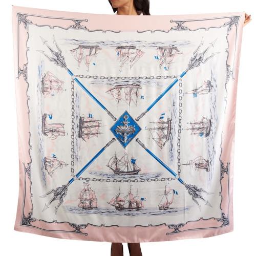 White with Pink Selling Ship Printed Scarf for Women