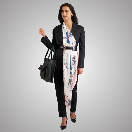 White with Pink Selling Ship Printed Scarf for Women