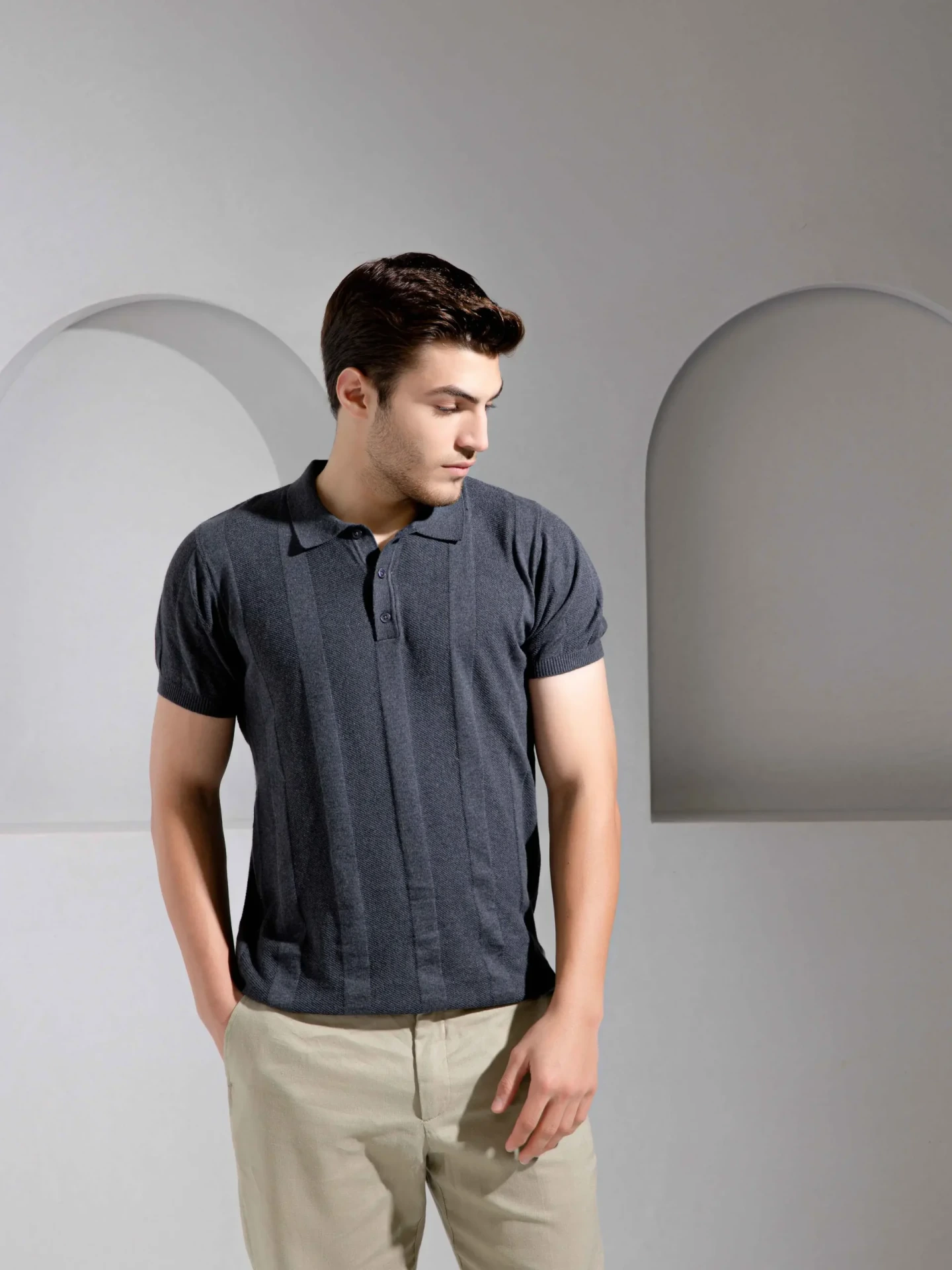 Charcoal Grey Polo T-Shirt for Men