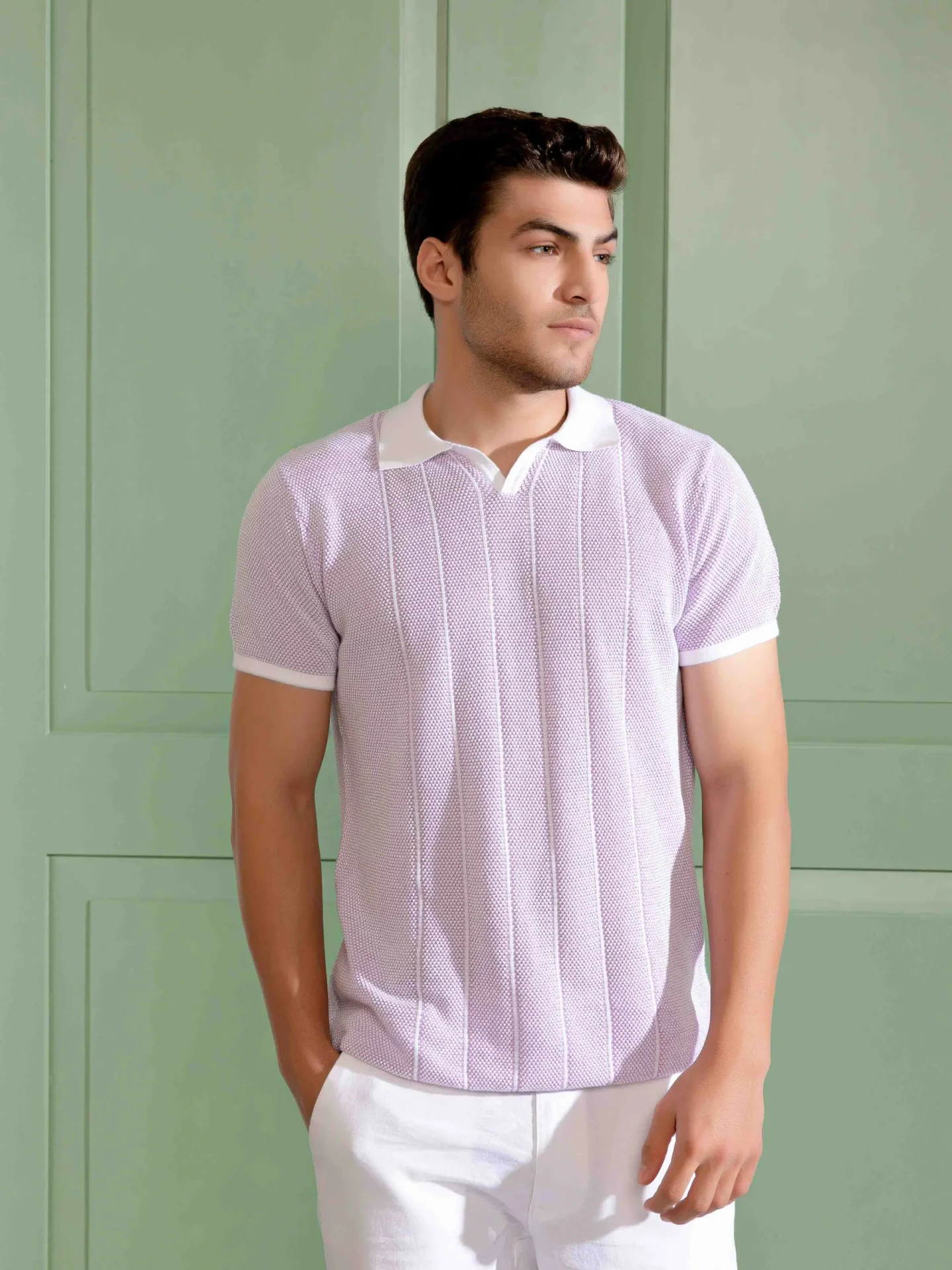 Lilac Textured Polo T-Shirt for Men