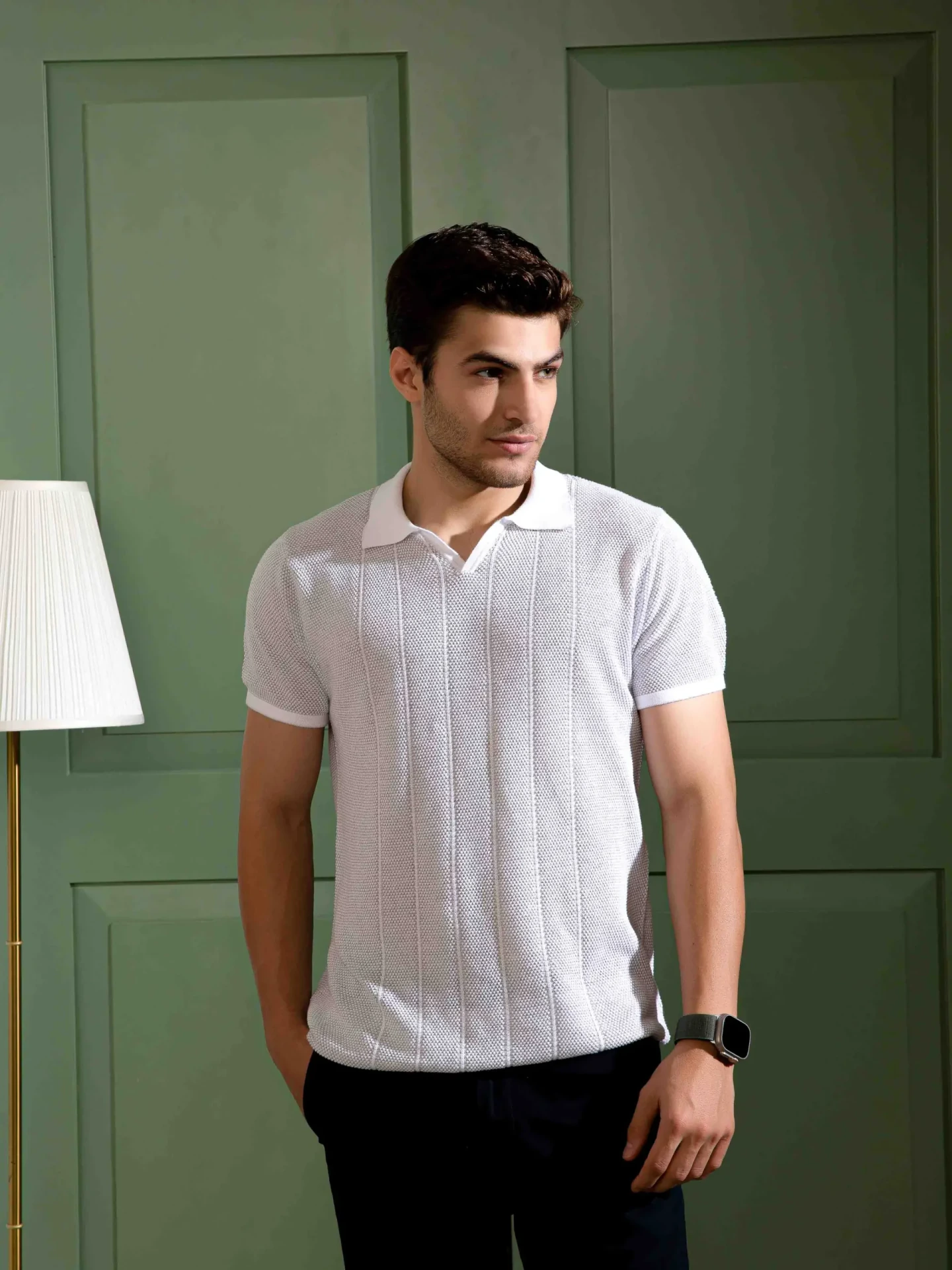 Light Grey Textured Polo T-Shirt for Men
