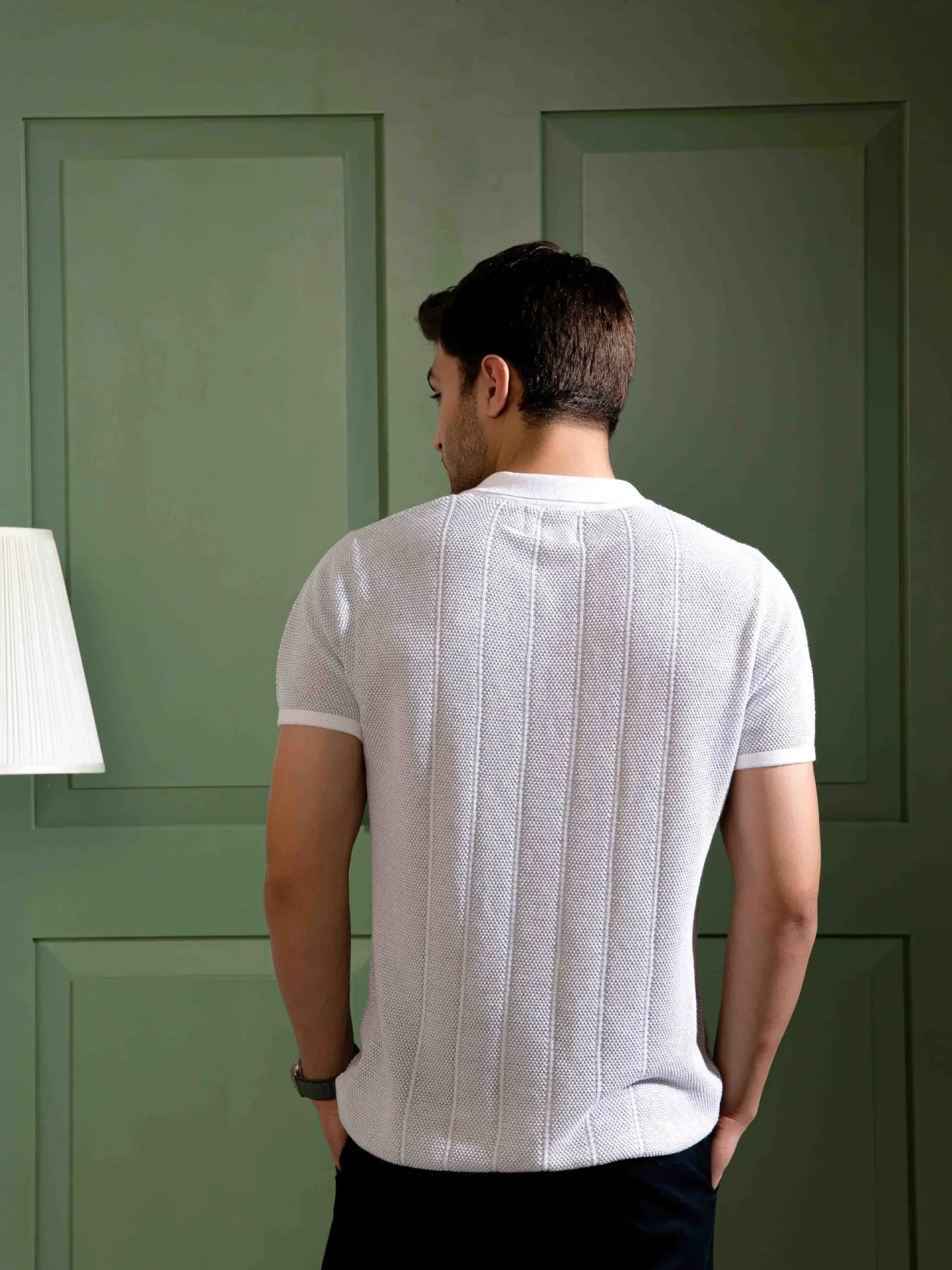 Light Grey Textured Polo T-Shirt for Men