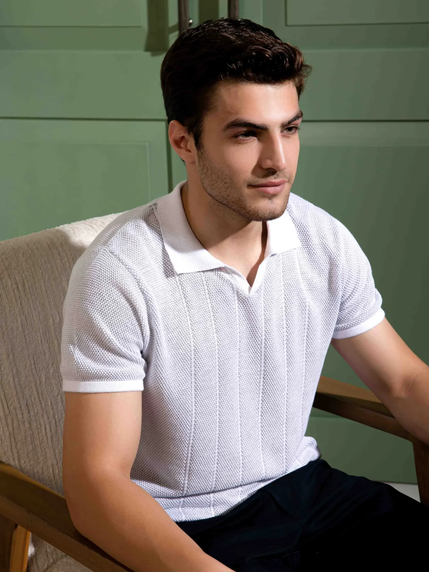 Light Grey Textured Polo T-Shirt for Men