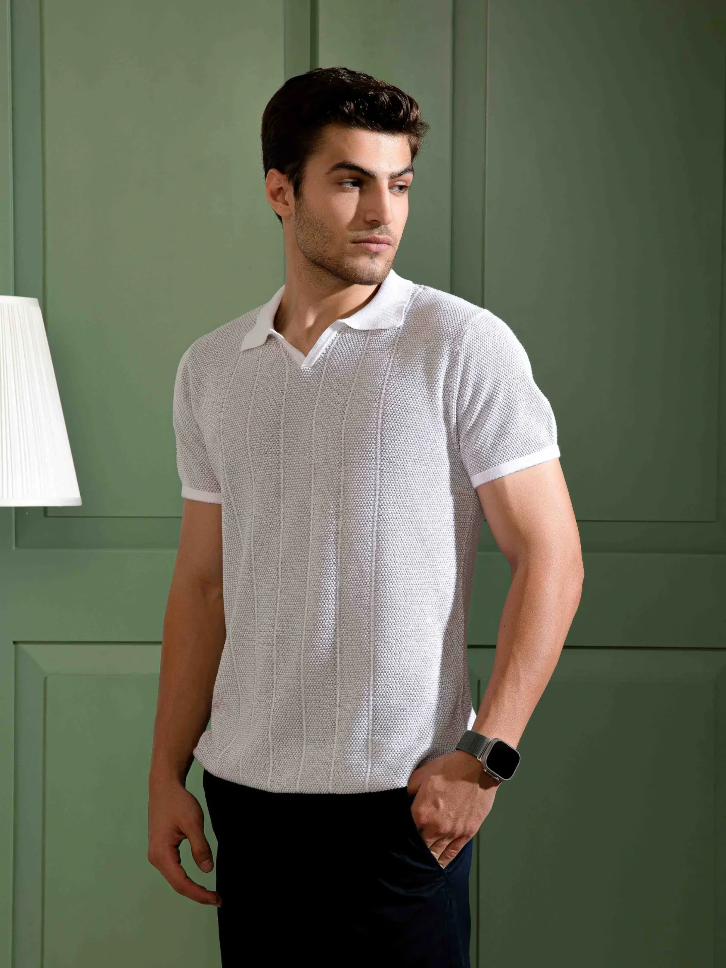 Light Grey Textured Polo T-Shirt for Men