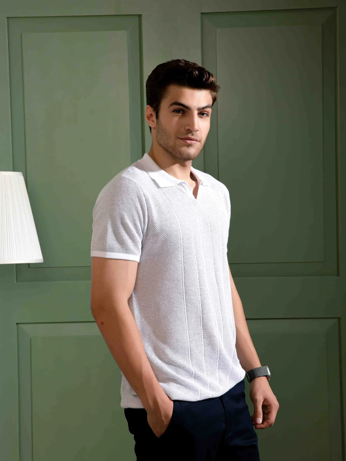 Light Grey Textured Polo T-Shirt for Men