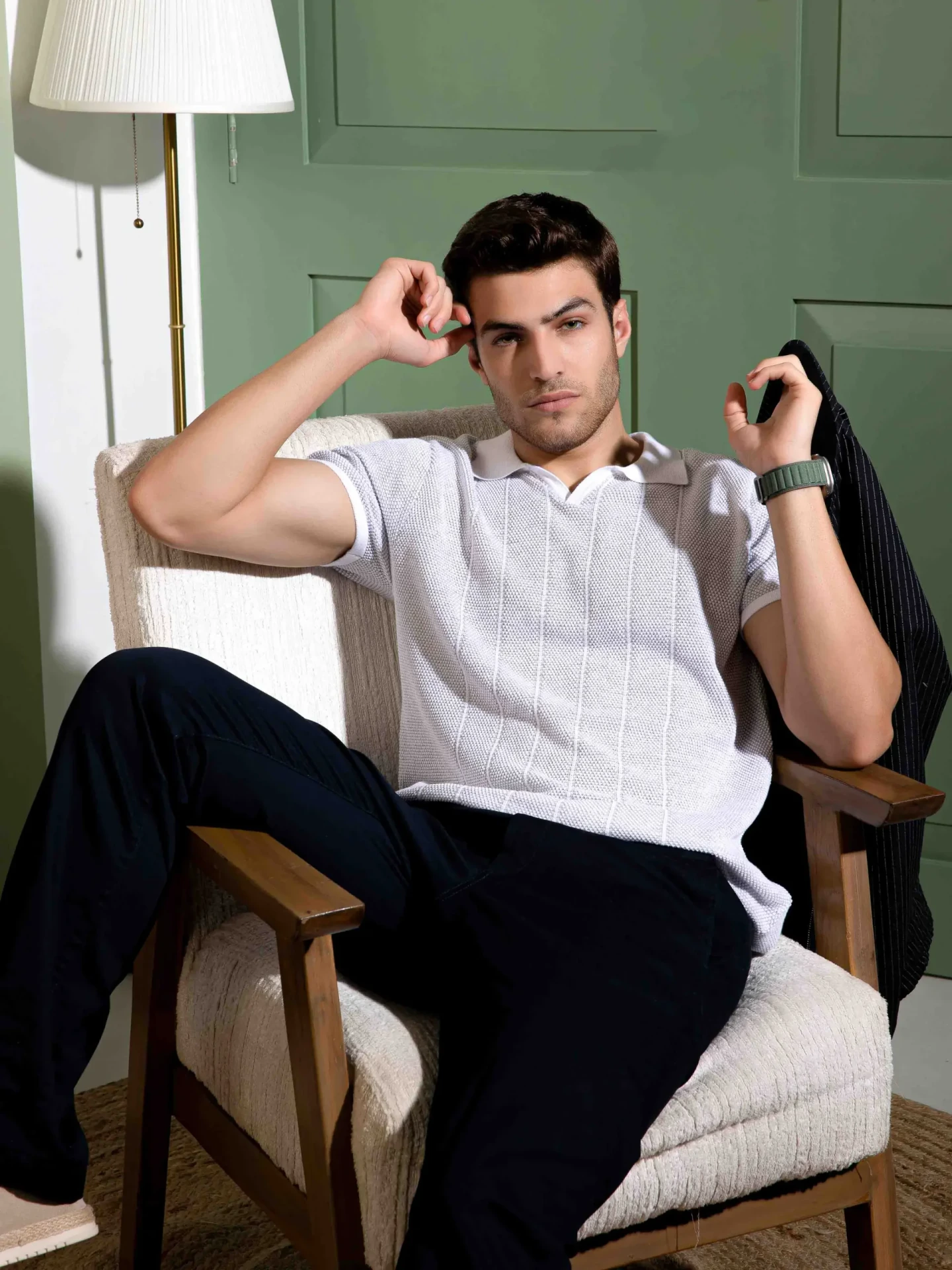 Light Grey Textured Polo T-Shirt for Men