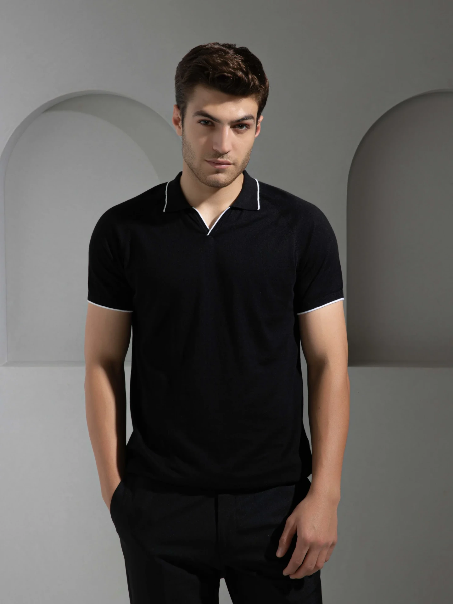 Sleek Black Polo T-Shirt for Men