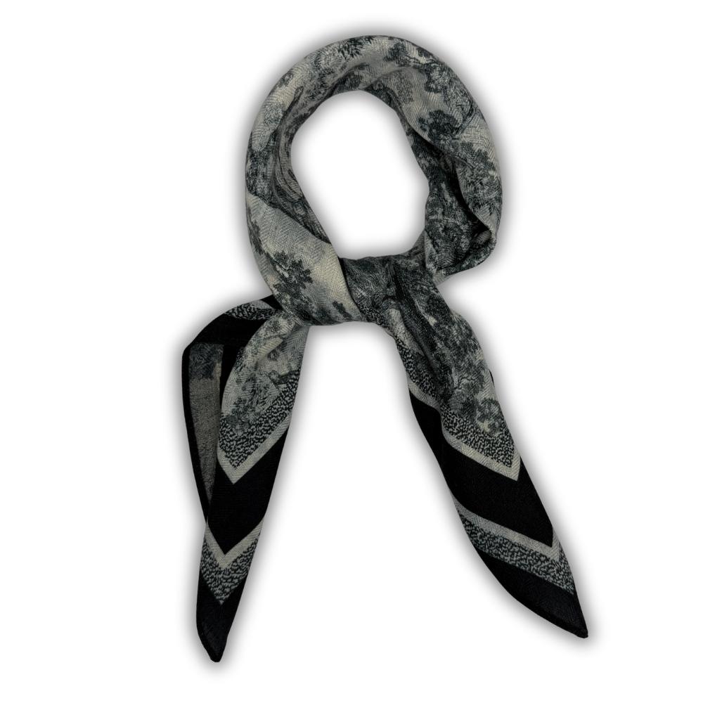 Black & Grey Reversible Wool Neckerchief for Men - Scenic Print & Stripe