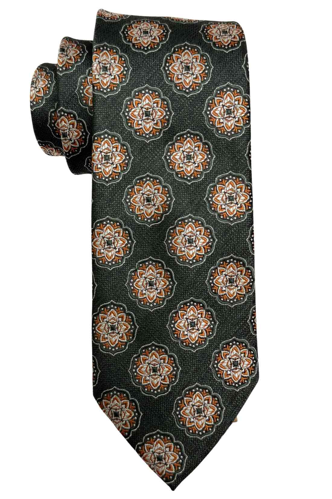 Dark Green Bamboo Silk Necktie For Men | Medallion Jacquard Design