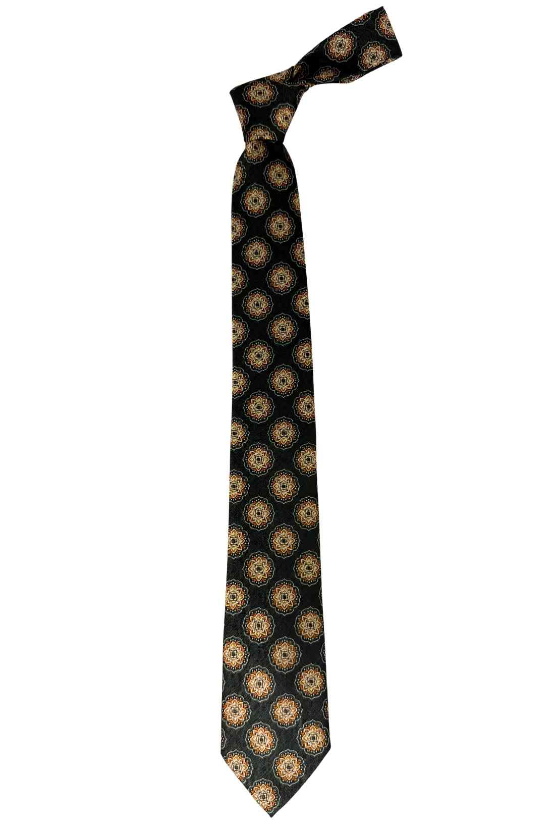 Dark Green Bamboo Silk Necktie For Men | Medallion Jacquard Design
