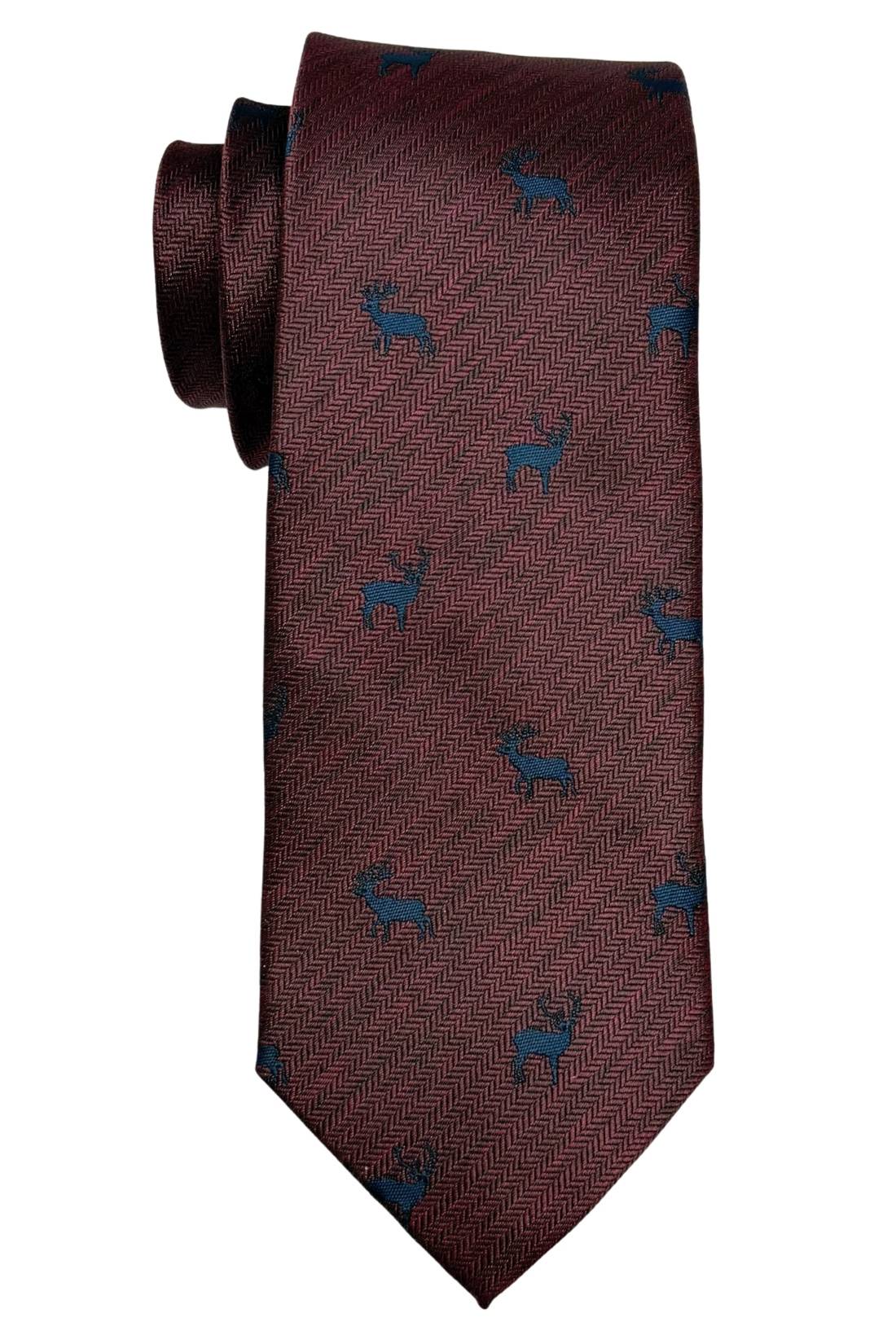 Burgundy Deer Motif Silk Necktie