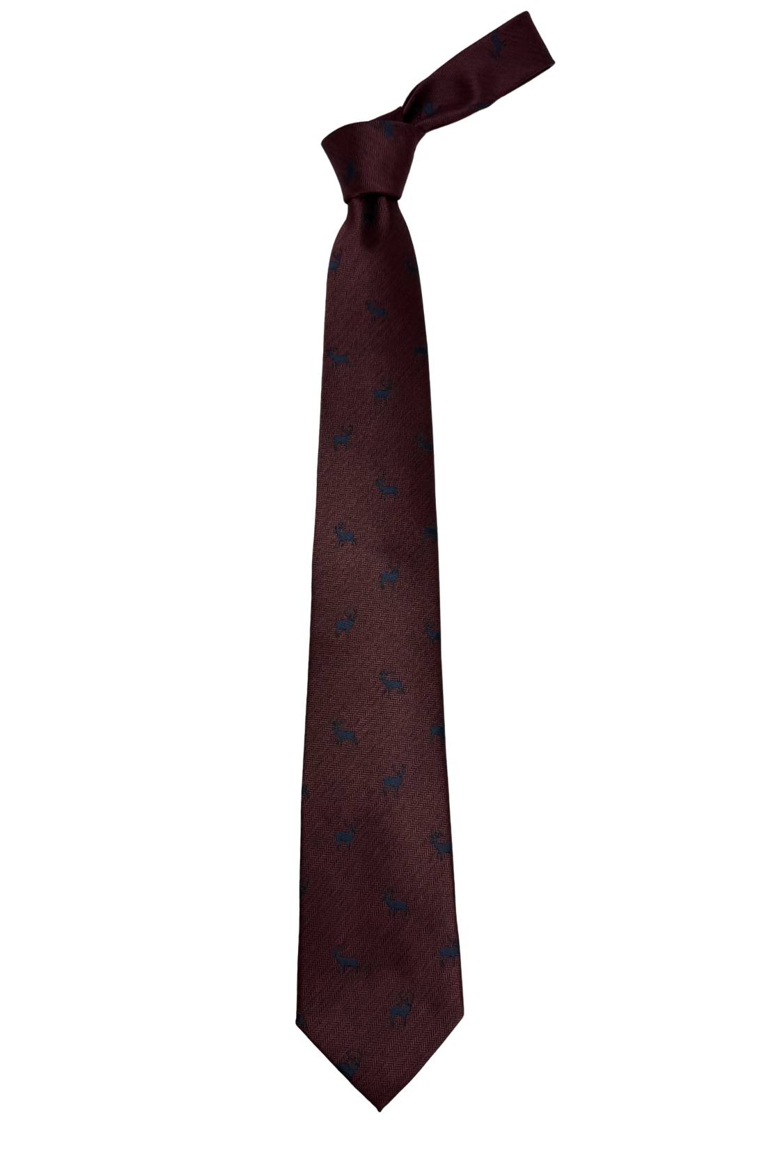 Burgundy Deer Motif Silk Necktie