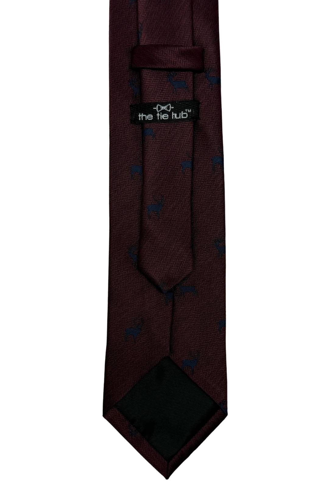 Burgundy Deer Motif Silk Necktie