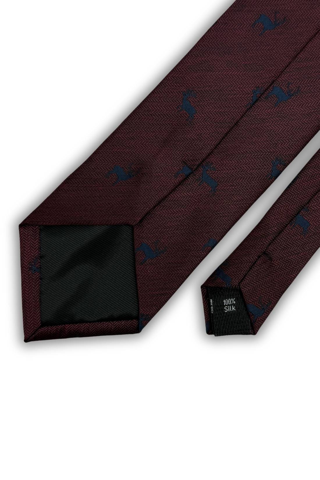 Burgundy Deer Motif Silk Necktie