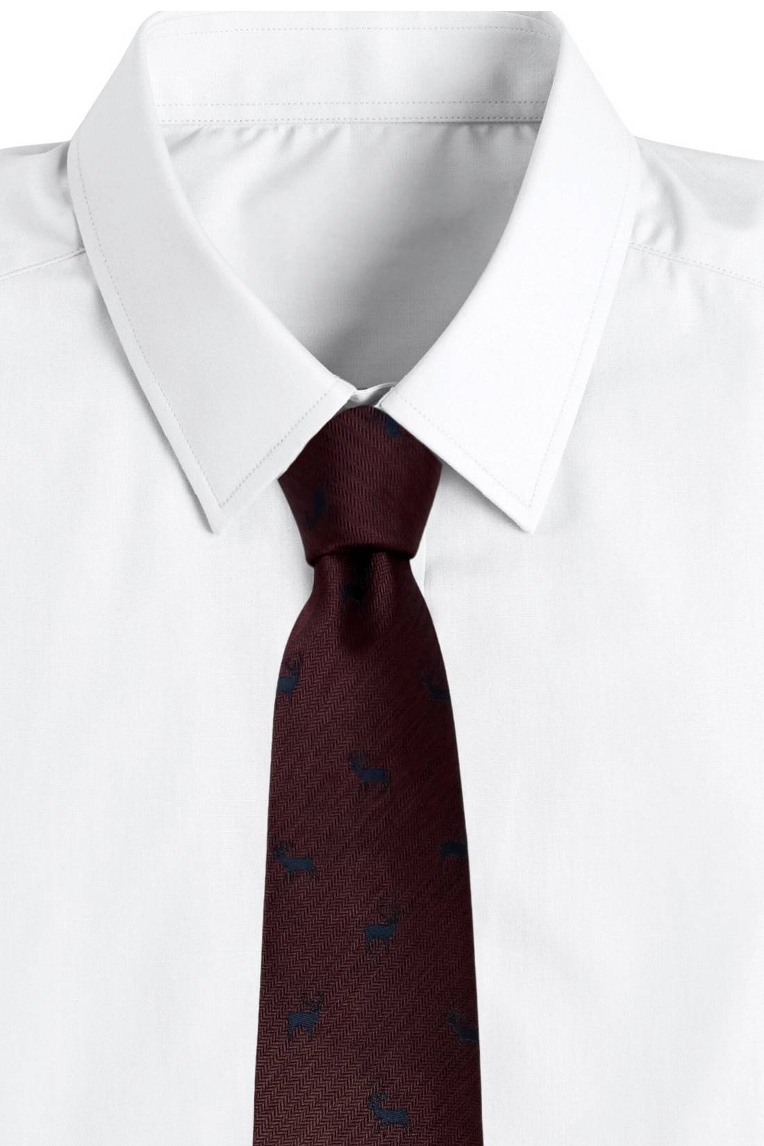Burgundy Deer Motif Silk Necktie