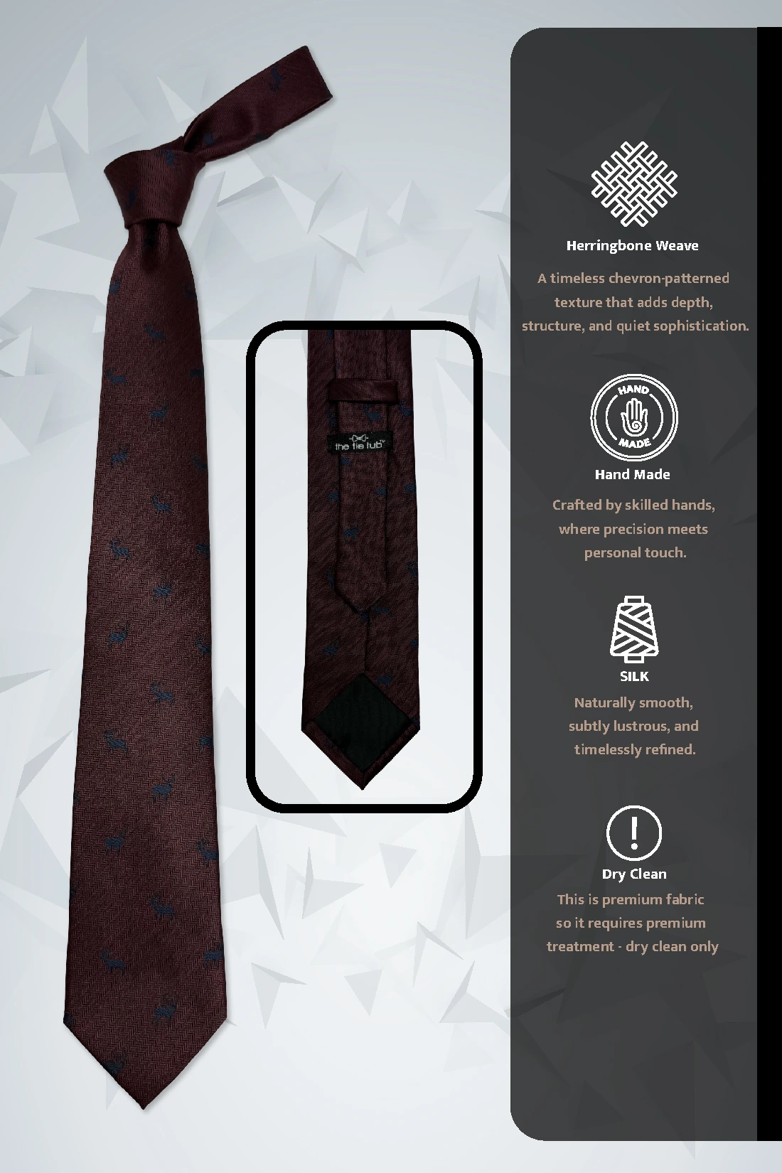 Burgundy Deer Motif Silk Necktie