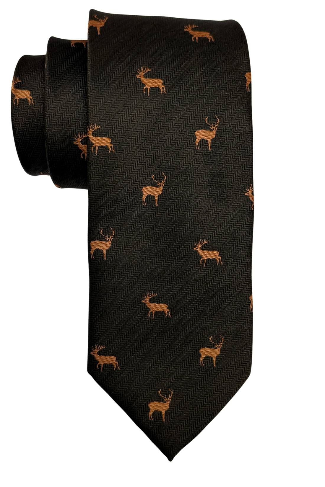 Brown Deer Motif Silk Necktie