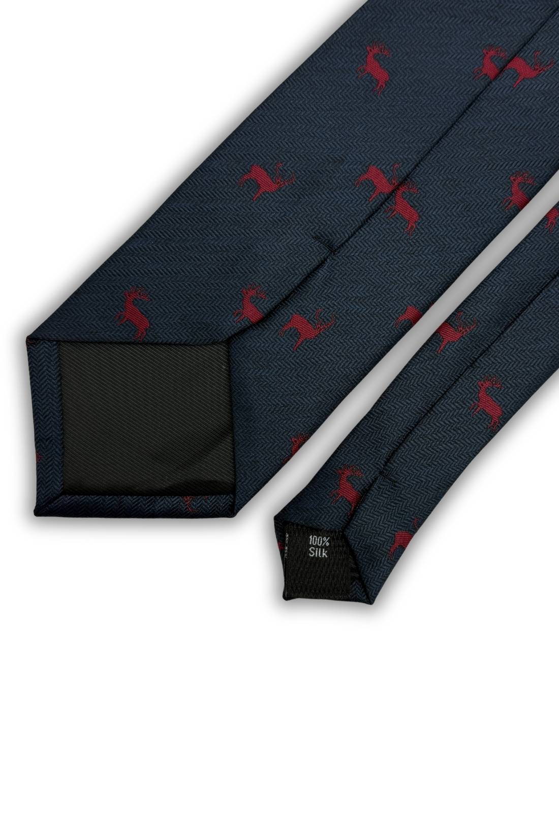 Teal Blue Deer Motif Silk Necktie with 100% Silk