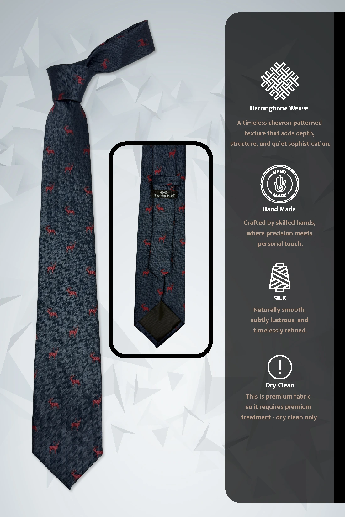 Teal Blue Deer Motif Silk Necktie with 100% Silk