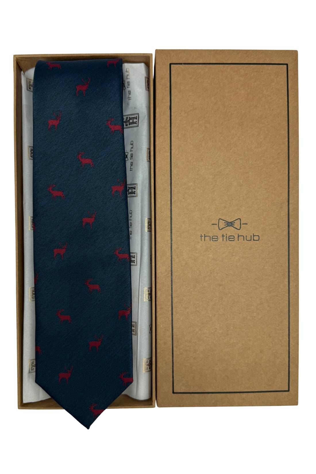 Teal Blue Deer Motif Silk Necktie with 100% Silk