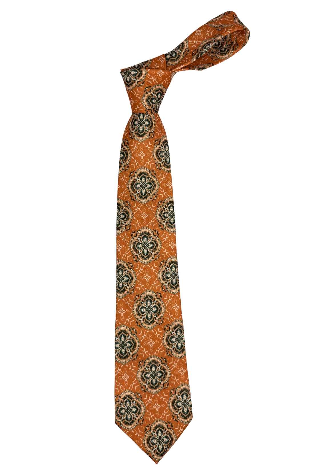 Rust Orange Medallion Necktie with Geometric Motif