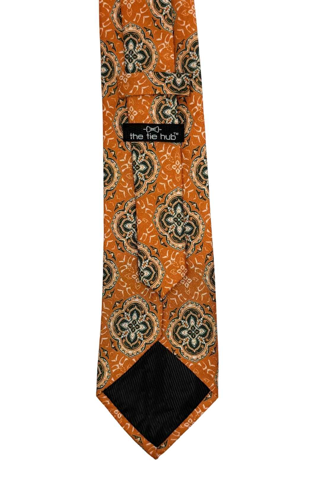 Rust Orange Medallion Necktie with Geometric Motif