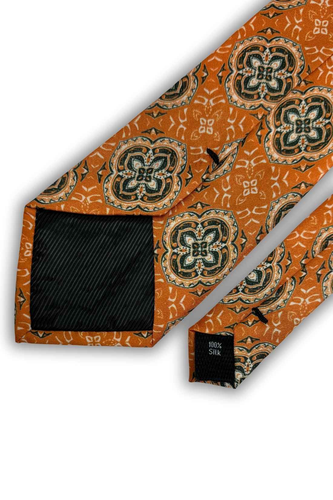 Rust Orange Medallion Necktie with Geometric Motif