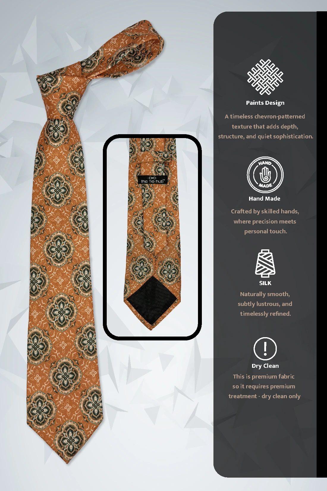 Rust Orange Medallion Necktie with Geometric Motif
