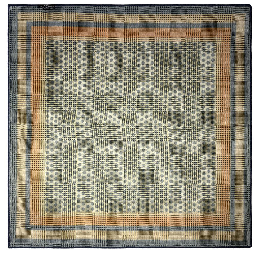 Teal & Navy Blue Reversible Wool Neckerchief For Men with Check and Stripe Mix Print