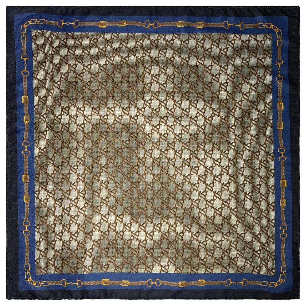 Taupe & Teal Reversible Wool Neckerchief For Men with Interlock Pattern Print