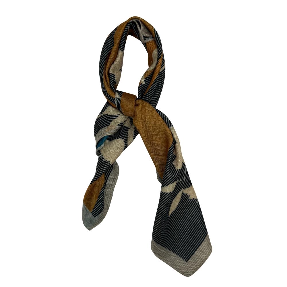 Charcoal Grey & Teal Reversible Wool Neckerchief For Men with Pinstripe Color Block Design