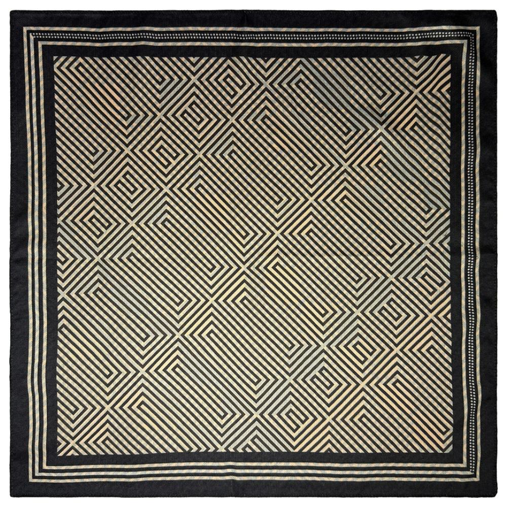 Black & Rust Orange Reversible Wool Neckerchief For Men with Geometric Maze Print