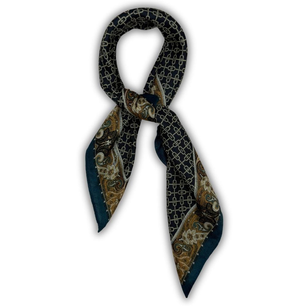 Teal & Black Reversible Wool Neckerchief for Men - Chain Link