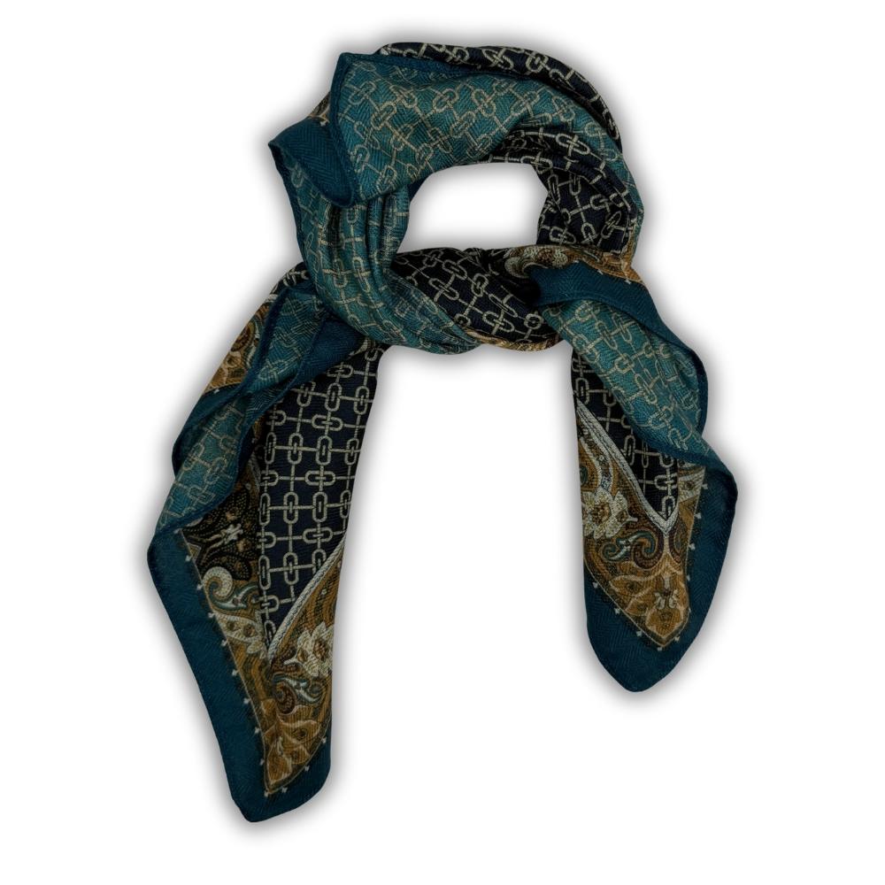 Teal & Black Reversible Wool Neckerchief for Men - Chain Link
