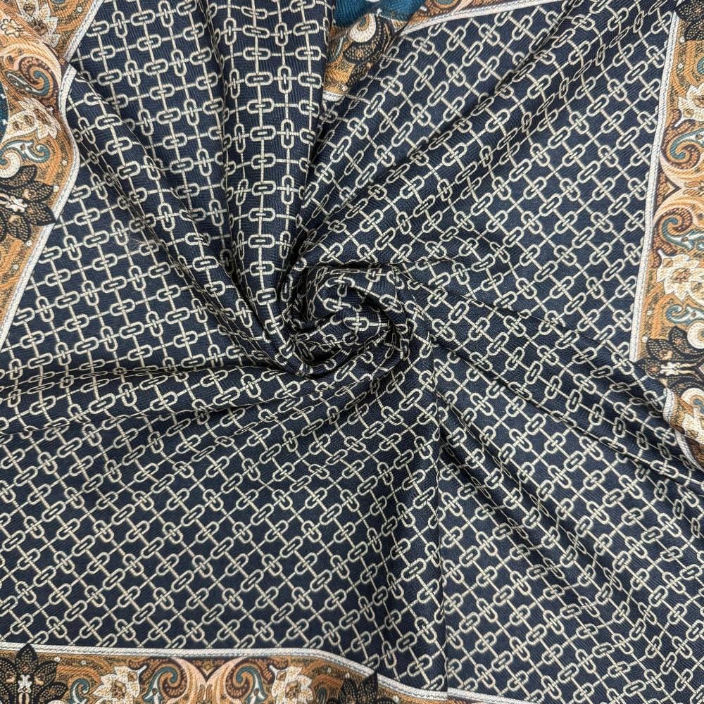 Teal & Black Reversible Wool Neckerchief for Men - Chain Link