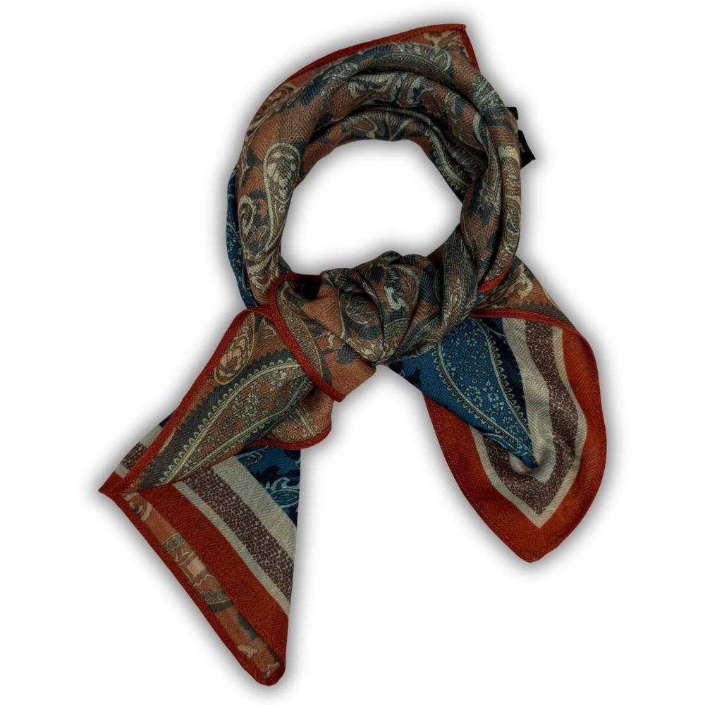Rust & Blue Reversible Wool Neckerchief for Men - Paisley