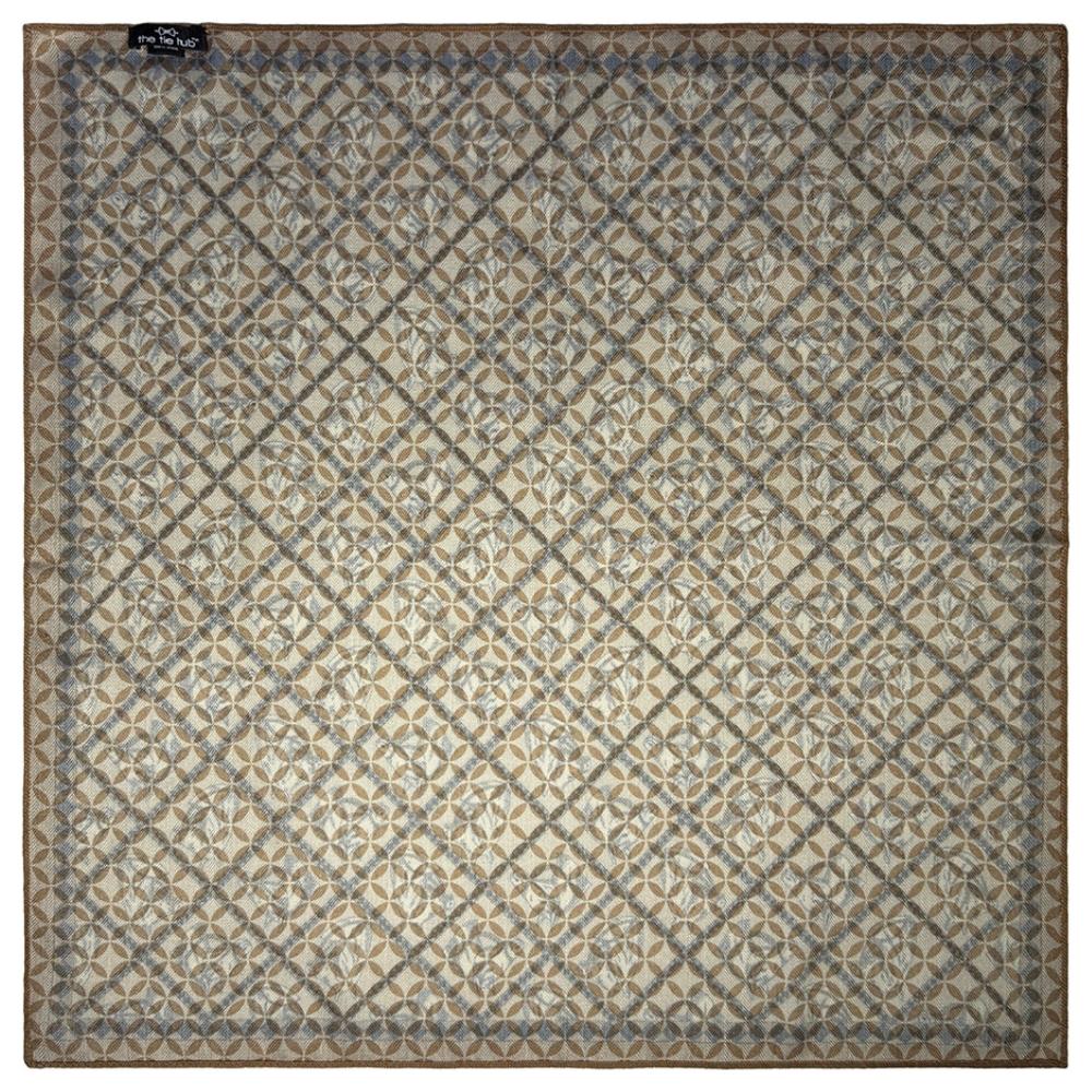 Beige & Brown Reversible Wool Neckerchief for Men - Equestrian Print & Geometric