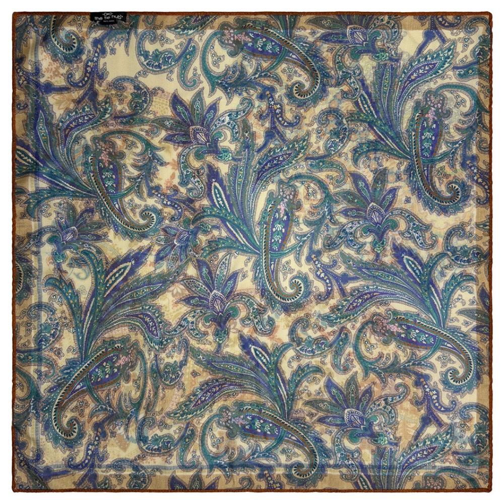 Rust & Teal Reversible Wool Neckerchief for Men - Paisley & Floral