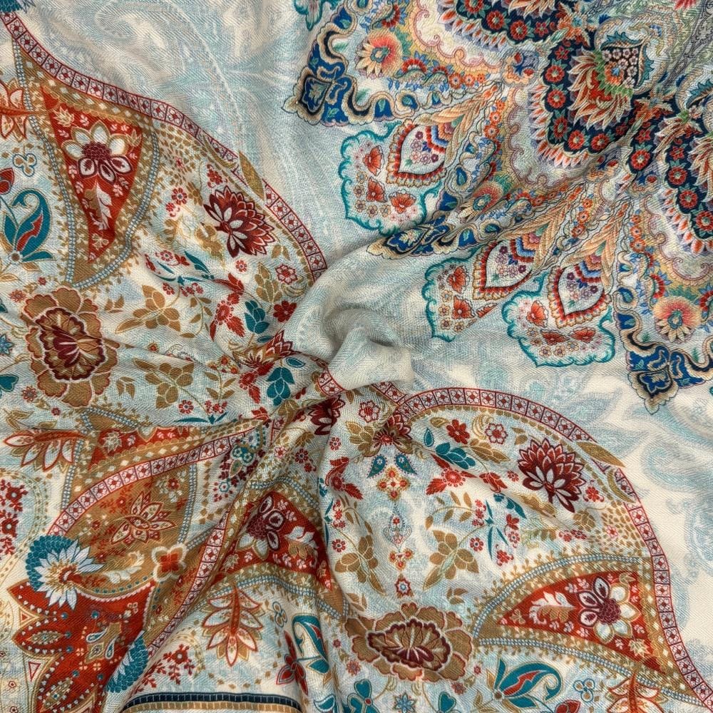 Rust & Teal Reversible Wool Neckerchief for Men - Paisley & Floral