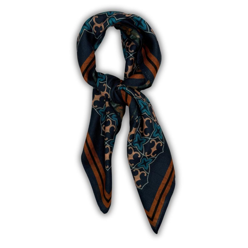 Green & Navy Reversible Wool Neckerchief for Men - Star Grid & Stripe