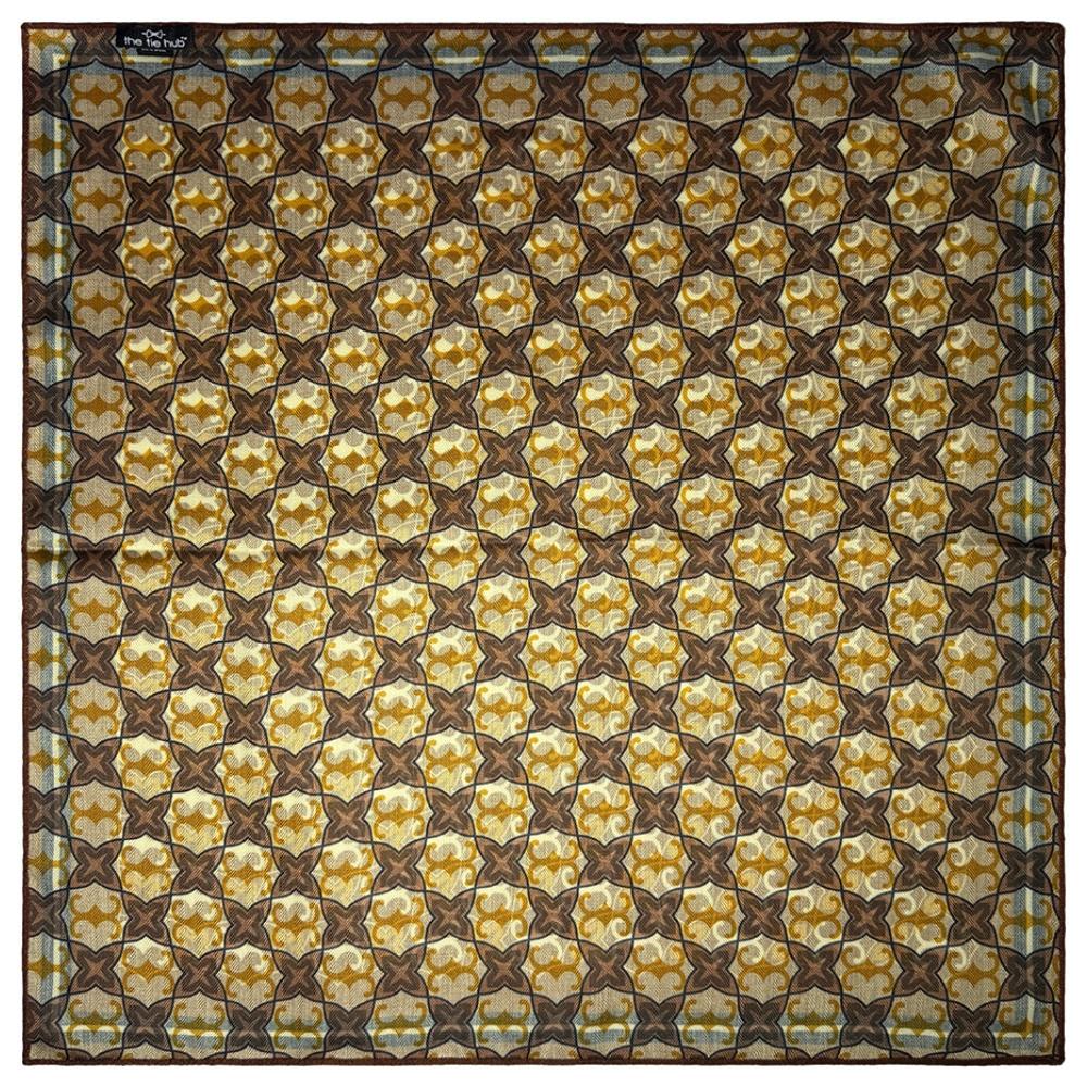 Maroon, Beige & Teal Reversible Wool Scarf For Men with Mosaic Star Print