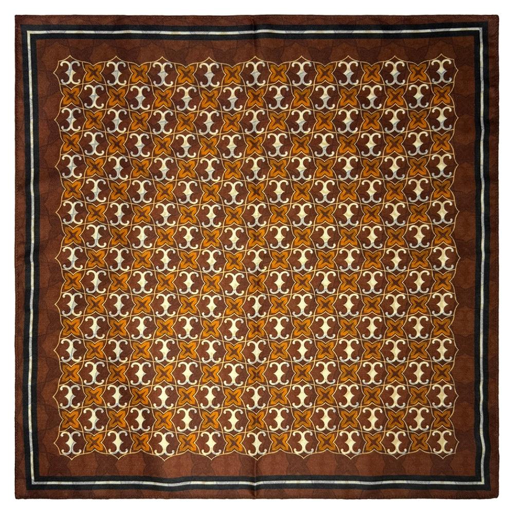 Maroon, Beige & Teal Reversible Wool Neckerchief For Men with Mosaic Star Print