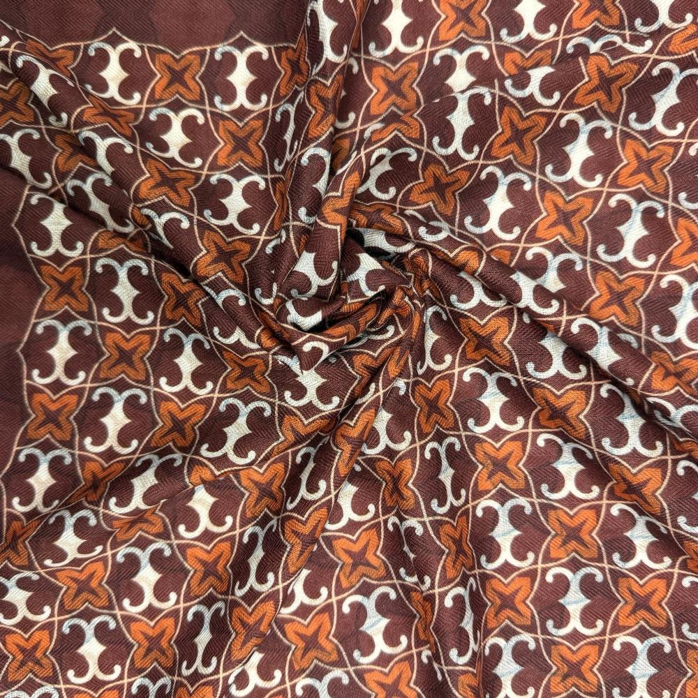 Maroon, Beige & Teal Reversible Wool Neckerchief For Men with Mosaic Star Print