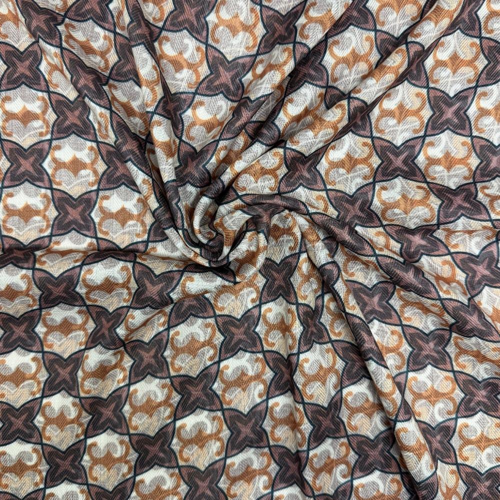 Maroon, Beige & Teal Reversible Wool Neckerchief For Men with Mosaic Star Print