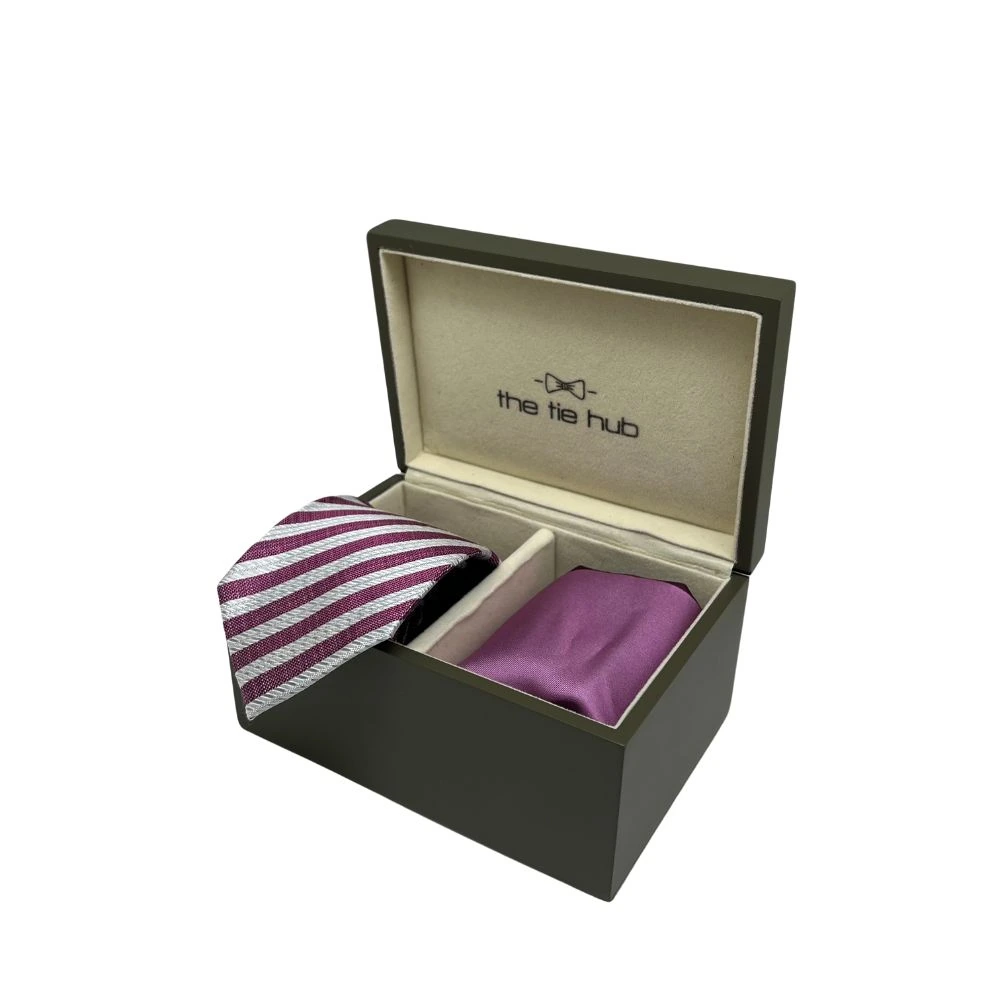 Pink Striped Necktie with Matching Pocket Square - Perfect for Any Occasion