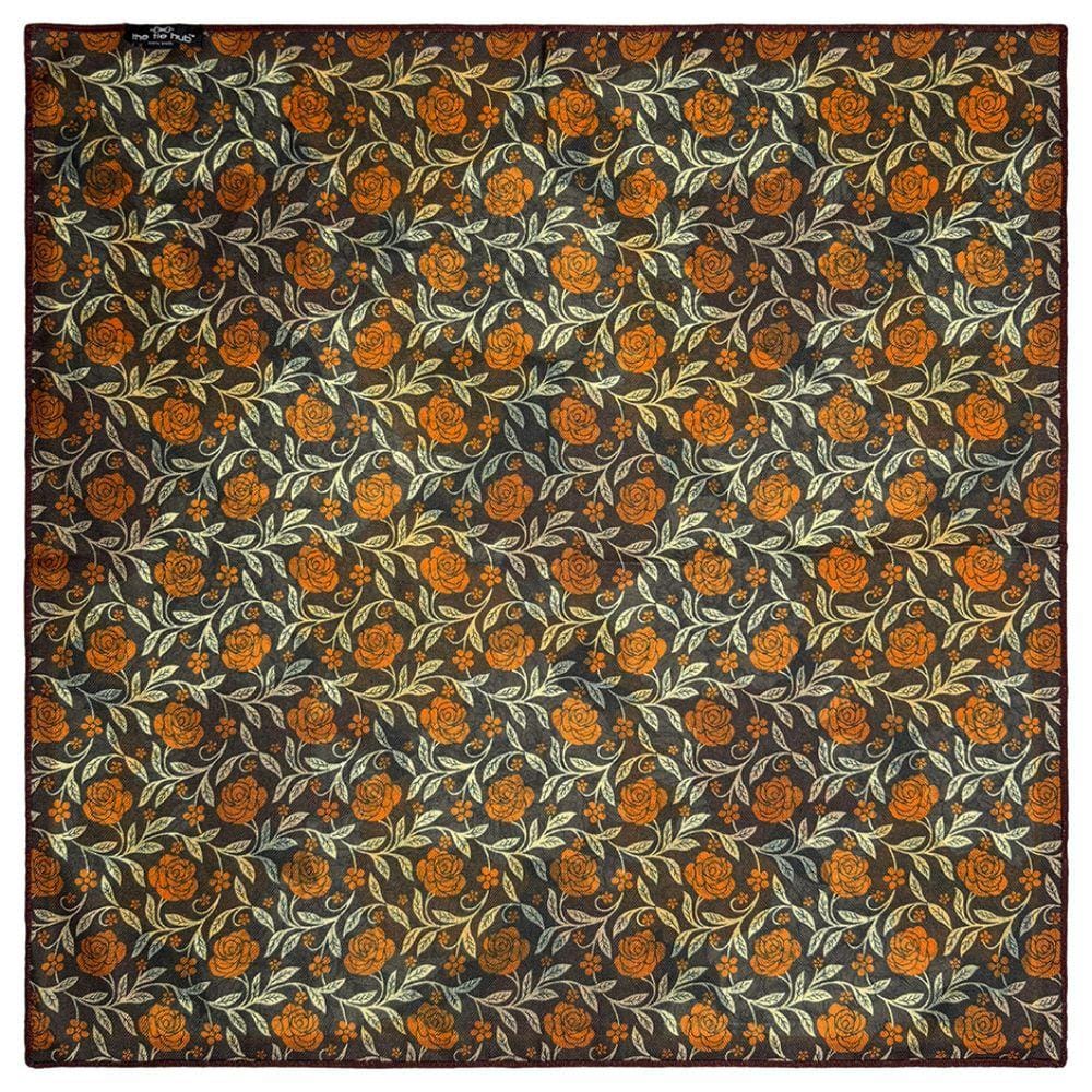 Charcoal Grey & Rust Orange Reversible Wool Neckerchief For Men with Rose Floral Print
