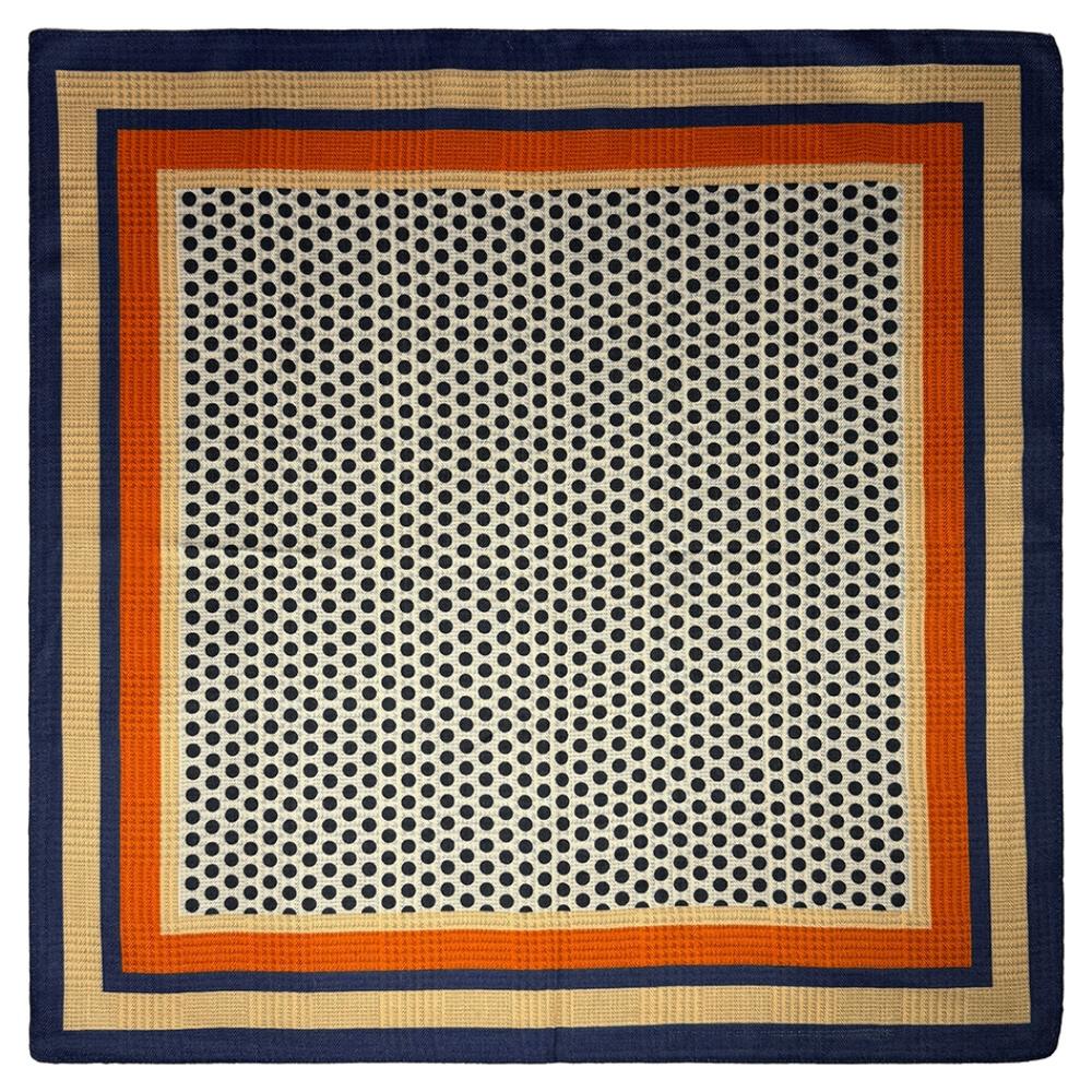 Teal & Navy Blue Reversible Wool Neckerchief For Men with Check and Stripe Mix Print